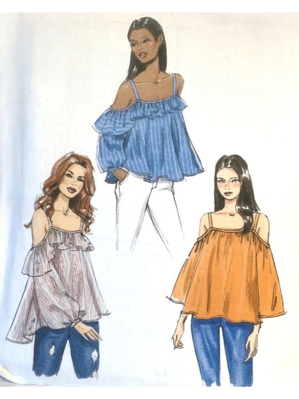 Vogue V9242 Off Shoulder Bardot Top Sewing Pattern Straps Ruffle Size 12-20  FF